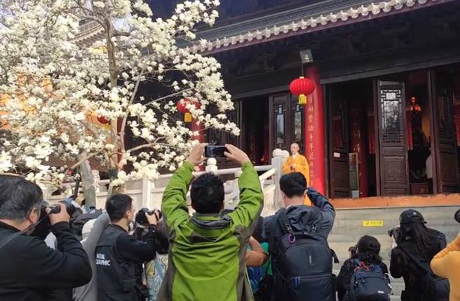 粉丝挤爆灵谷寺，就为了抢拍「持善法师」。（翻摄微博柳飘飘有点飘）