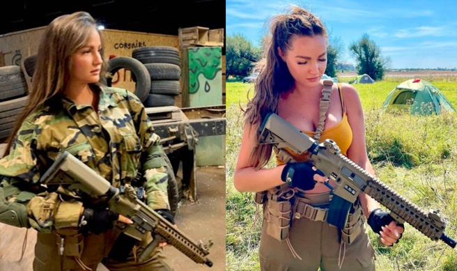 蕾娜一向对军武及射击等运动有兴趣，分享了许多她穿军装拿枪的照片。（图／取自IG@anastasiia.lenna）