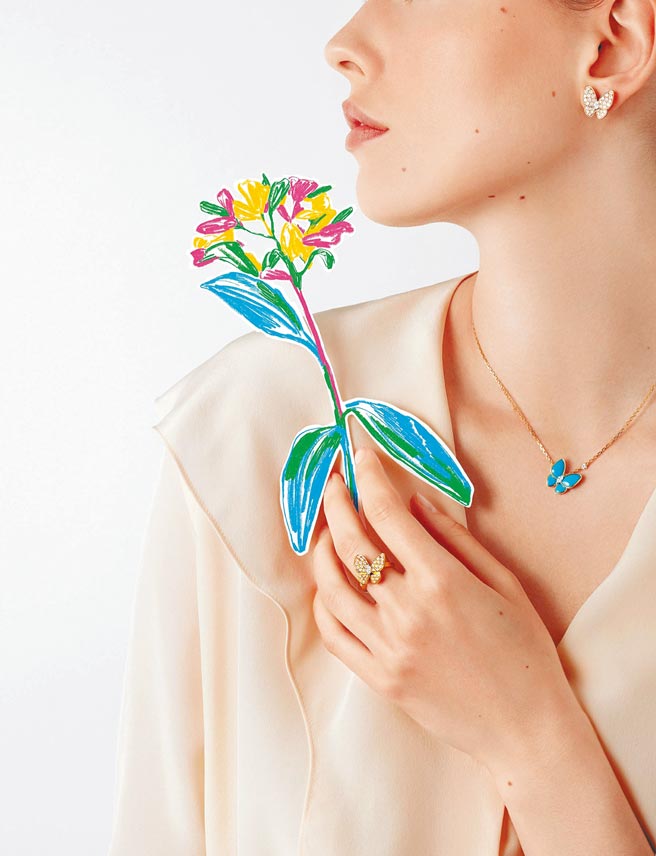 梵克雅宝珠宝即将来台，以珠宝结合Alexandre Benjamin Navet的画作。（Van Cleef & Arpels提供）