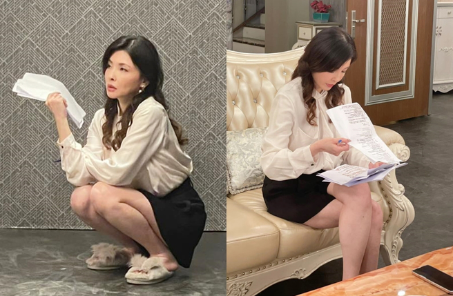 何如芸曬出自己背台詞露出美腿照片。（圖／翻攝自何如芸 Michelle Ho臉書）