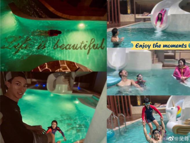 吴尊一家子的隔离地点非常宽敞，举凡骑脚踏车、打网球、游泳都有专门的场地。(取材自吴尊微博)