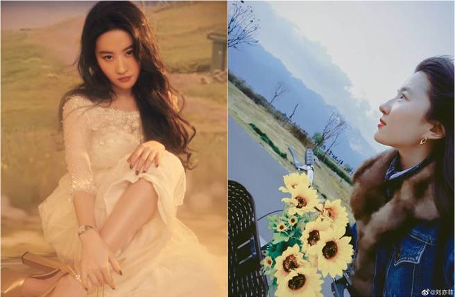 刘亦菲骑脚踏车自拍，画面绝美。（图／取材自刘亦菲微博）