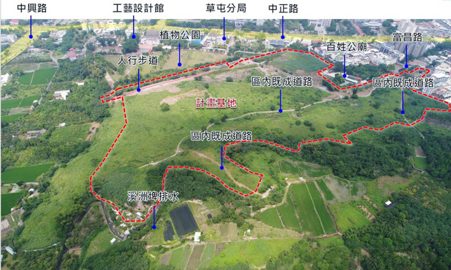 草屯手工艺产业园区位置示意图，将带动地方工、商业及观光发展。(图/南投县政府提供)