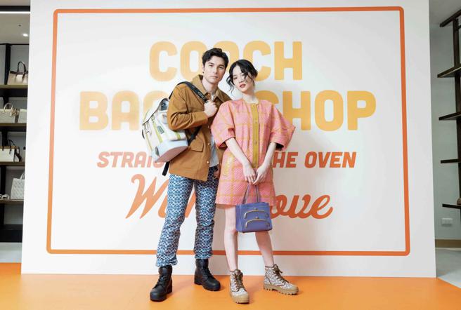 Coach品牌好友曾之乔、魅力男星凤小岳出席COACH新光三越台中店开幕。（Coach提供）