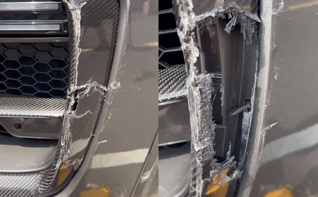 王陽明的保時捷停路邊被撞凹一大洞，對方竟肇事逃逸，讓他氣得爆粗口飆罵。(圖/ 摘自王陽明IG)