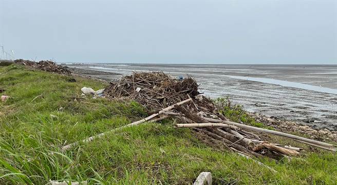 议员赖清美脸书张贴伸港海岸，净滩后的大批垃圾堆积成山，尚未清运，监督要快点运走，不要大雨、刮风又吹走一大堆，岂不是白做工。（赖清美提供／吴敏菁彰化传真）