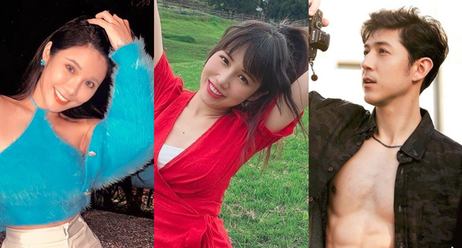 琳妲(左)泡汤秀邀来男神舞阳(右)，不料竟被好友杨晓帆(中)捷足先登插花卡位。（图／取自三人IG）