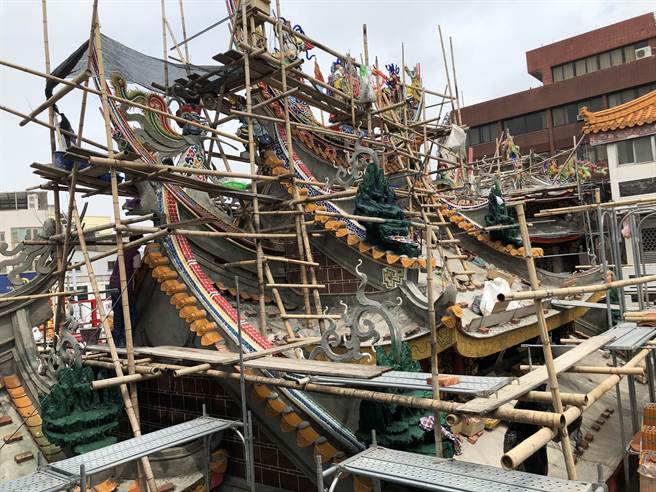 大甲镇澜宫目前正进行整修庙宇。（陈世宗摄）