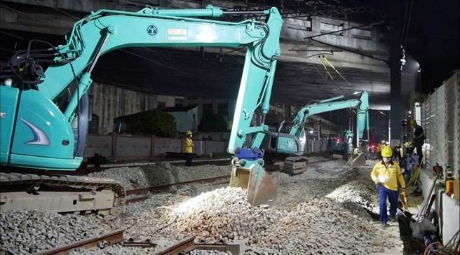 嘉義市鐵路高架工程深夜施工，怪手等大型機具噪音擾人。（嘉義市政府提供／廖素慧嘉市傳真）