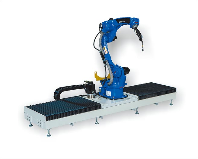 川岳公司年度推薦機台「機械手臂第七軸（走行軸）」提升機械手臂可走行之功能，增加機械手可工作範圍，使機械手與產線整合更彈性與靈活。圖／業者提供