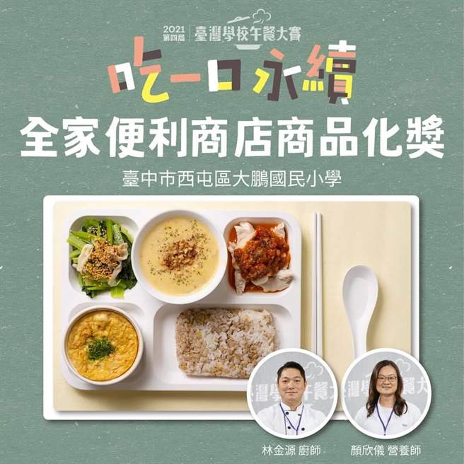 第四届台湾学校午餐大赛，西屯区大鹏国小选择常见的「台湾养殖虱目鱼」，拿下季军好成绩，获便利商店「商品化奖」肯定。（台中市府提供／卢金足台中传真）