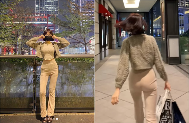 林明禎快閃信義區，大秀蜜桃臀與螞蟻腰。(取材自minchen333 IG)