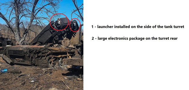 俄军T-80的残骸，看的出来「鸫」的雷达与射弹机。(图/Defense Blog)