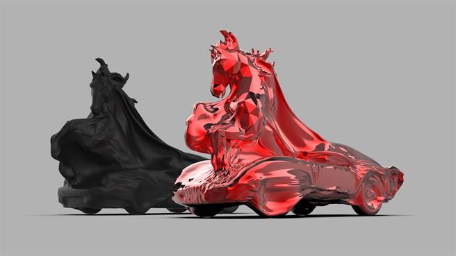 蒋友柏NFT特别版雕塑《驹动三国》。（蔚龙艺术提供）