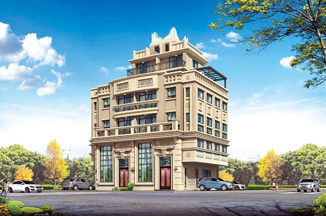 金軒建設高峰領袖八期，採用古典巴洛克風格設計，就像是一座宏偉的城堡。圖／業者提供