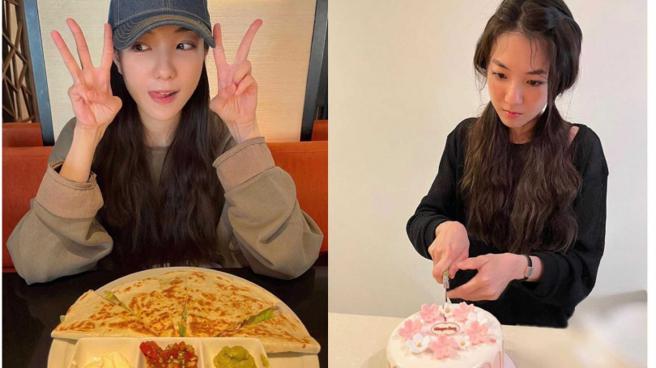 庭萱在生日隔天分享庆生照，喝下午茶又按摩，晚上吃日本料理还切了哈根达斯要价2080元的小花园冰淇淋蛋糕。（图／截自庭萱IG）