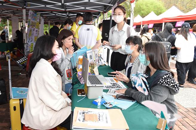 静宜校园徵才，今年共有金融、餐饮、资讯科技及服务业等各领域，超过70家知名企业参展，还有公司说明会、企业参访等。（静宜大学提供）