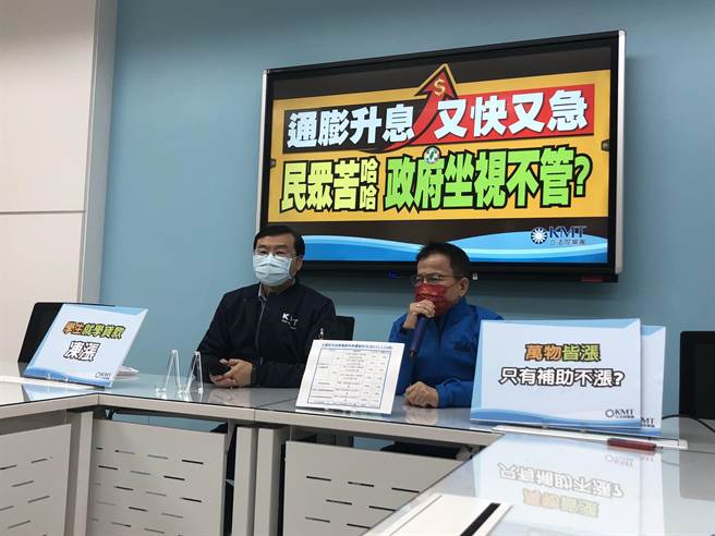 国民党团今天举行「通膨升息 又快又急 民眾苦哈哈 政府坐视不管？」记者会。（赵婉淳摄）