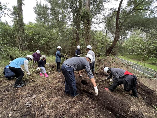 新竹林管处与保育志工们共同在三森步道沿线栽植蜜源植物。（新竹林管处提供／谢明俊苗栗传真）