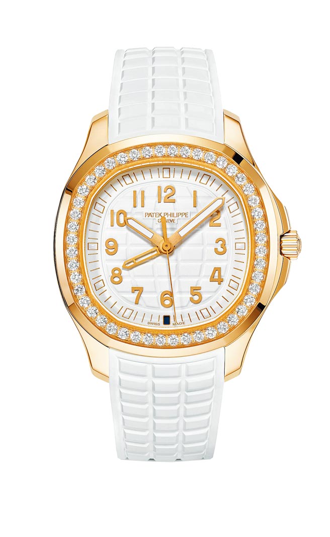 百达翡丽Aquanaut系列编号5269/200R-001两地时间女表，122万5000元。（Patek Philippe提供）