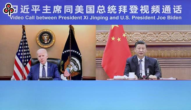 李振广：全面落实中美元首共识，多做有利台海稳定的事。图为中国国家主席习近平3月18日晚在北京应约同美国总统拜登视讯通话。（新华社）