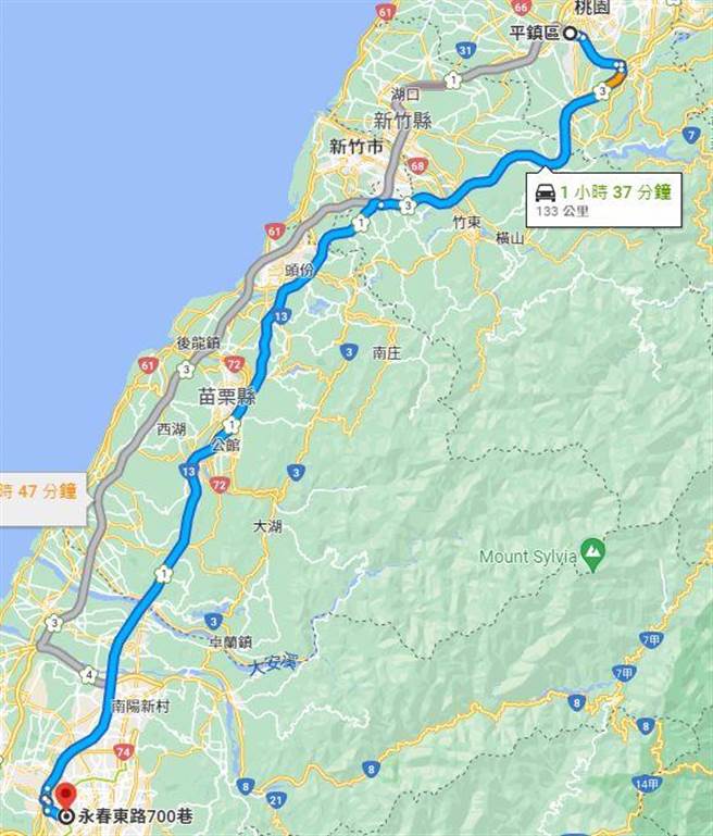 陈姓老翁从桃园骑机车到台中市，共骑了近130公里路程。(警方提供／林欣仪台中传真)