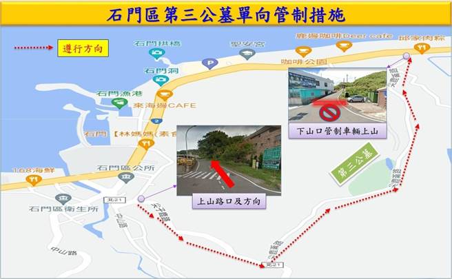 清明節連假掃墓祭祖，新北市金山警啟動交通管制。（金山警分局提供）