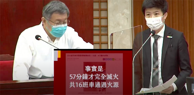 台北市长柯文哲（左）25日赴议会施政报告。（摘自柯文哲YT）