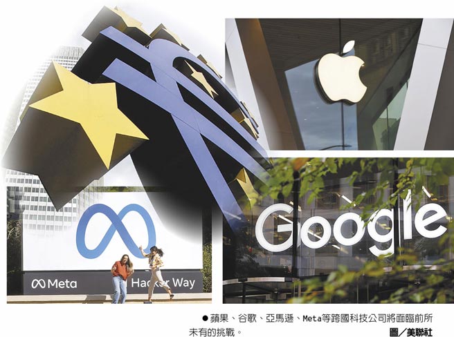 蘋果、谷歌、亞馬遜、Meta等跨國科技公司將面臨前所未有的挑戰。圖／美聯社