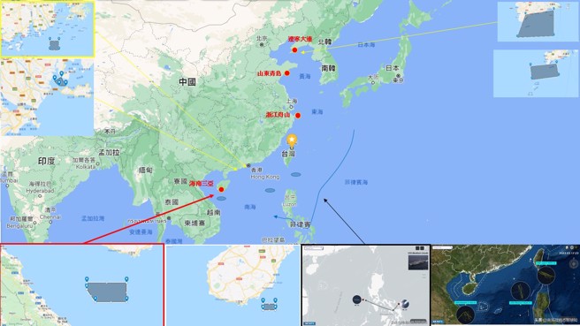 中国海事局发布演训禁航区域，其中南海五点连线与先前传运-8反潜机失事区域一模一样，推断与仍未捞获有关。（图/作者陆文浩绘制）