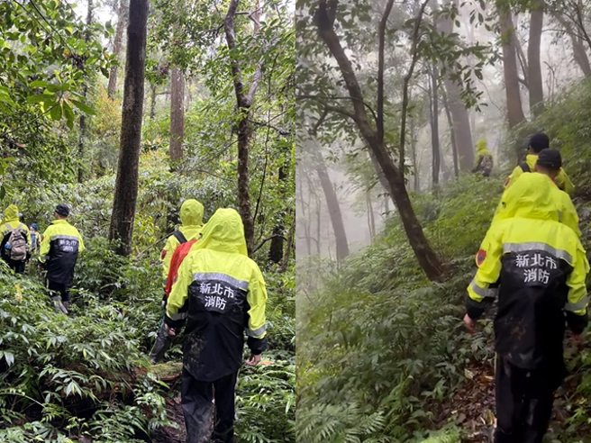 據了解，昨日下雨變冷，蔡男又是輕裝上山，最怕遇到失溫狀況，因此有可能躲在山洞等避雨處，由於3日為搜索的黃金時間，消防人員已沿山路、水路搜尋。（新北市消防局提供）