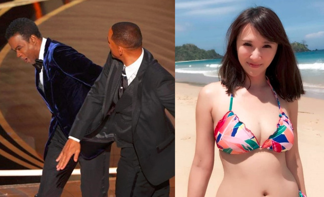 克里斯洛克(左起)开错玩笑被威尔史密斯揍，女主播刘芯彤表示能同理心。（图／取自路透社、刘芯彤脸书）