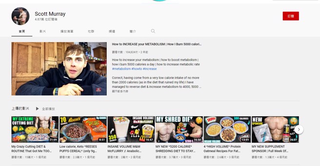 斯科特-穆雷常在社群平台分享健身和饮食相关知识。（图／YT@Scott Murray）