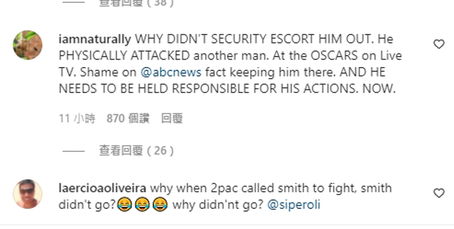 国外有蛮多声音却是同情挨打的克里斯洛克，认为两夫妻对普遍爱的价值观确实另类，可以说有一些心理疾病。(图/截自chrisrock IG)