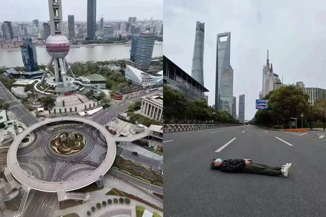 上海划黄埔江为界轮流封控，先由浦东封城至4月1日，整个浦东交通全部停顿，人员不准外出 ，像个空城一样。图为浦东金融区。（图／推特 @Lelechen945)