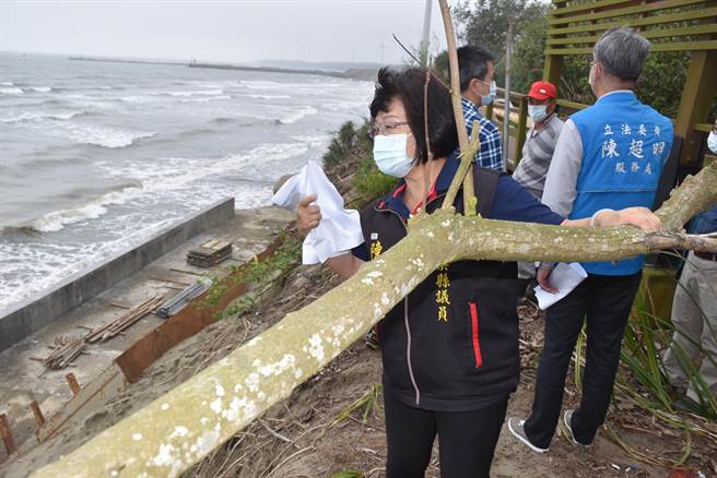 苗栗县议员陈碧华30日前往竹南假日之森会勘抢修工程。（谢明俊摄）