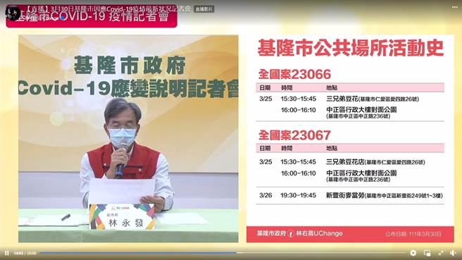 30日基隆市副市長林永發政府公布10名確診者足跡（基隆市政府提供／陳敬哲基隆傳真）