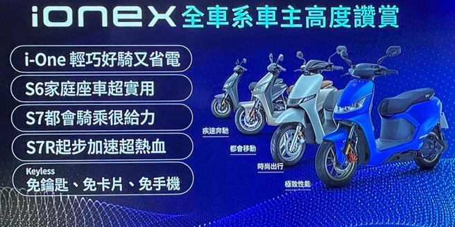 Ionex全车系包括i-One、S6、S7、S7R等，每部车针对不同客群需求设计，颇受车主好评。（光阳提供）