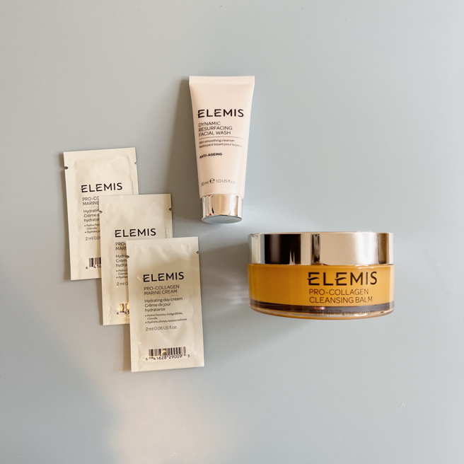 海洋胶原卸妆组含海洋胶原精油卸妆膏 100G、焕肤亮顏洗面乳30ML、海洋胶原紧致精华乳霜2ML*3，优惠价2000元。（邱映慈摄）

