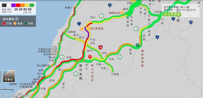 国1湖口服务区-竹北南向路段时速仅19公里。（图／翻摄自高速公路1968）