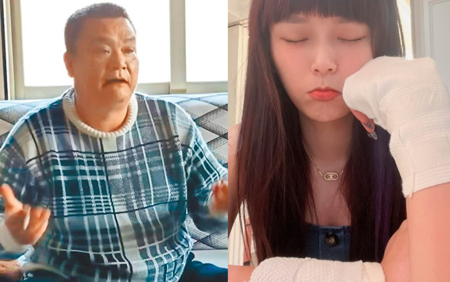 丢丢妹(右)近日祸不单行，继日前她被热油灼伤手臂后，爸爸福哥(左)又被爆呛声直播主。（图／取自丢丢妹FB、民眾提供）