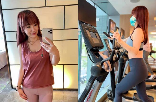 萧彤雯分享女儿视角的运动照（右图），辣妈S身材全都露。（图／取材自萧彤雯脸书）