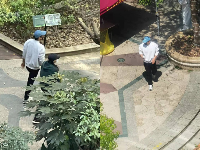 彭于晏在小区做筛检，被一堆民眾抢拍，身旁的女子身份也备受讨论。（图／微博）