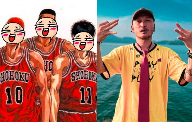 KID(右)儿节日玩心大发，与一眾好友P图换头自组歪楼版「湘北篮球队」。（图／取自KID的IG）