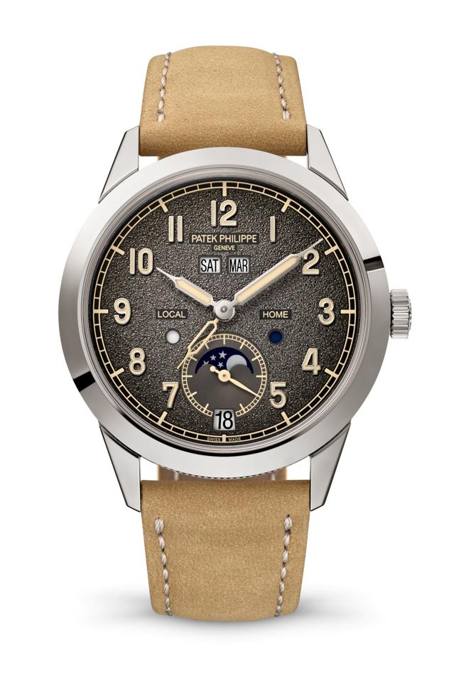百达翡丽编号5326G-001年历与两地时区腕表，是第一只结合年历和两地时区的复杂功能腕表，有八项独家专利，224万2000元。（Patek Philippe提供）