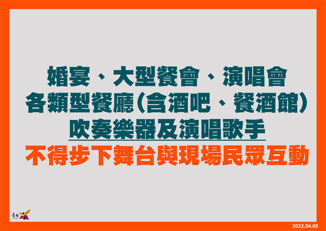 台南市政府要求吹奏樂器及演唱歌手，須「脫口罩者」，應有當日快篩或PCR陰性證明，才能演出，且不得步下舞台與民眾互動。(台南市衛生局提供／曹婷婷台南傳真)