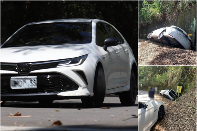 有名男子拍下日系轿车山路急速杀弯，岂料，下秒该车便摔入山沟中。（翻摄自脸书重机车友 ❘ 各区路况、天气回报中心）