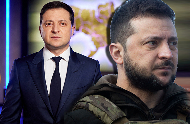 泽伦斯基引领军民抗俄，歷经41天危机四伏的高压环境，面容也有极大的变化。（图／路透社、乌克兰总统府提供、合成图）