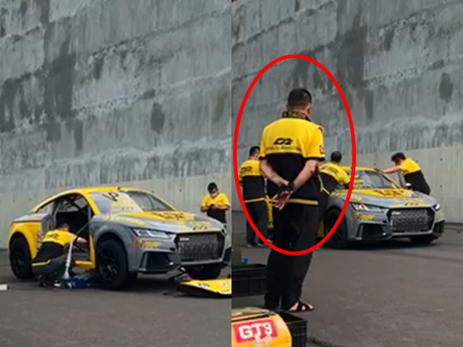 廖老大带着团队试车并再做调整，受访提到在租借场地上遇到不少瓶颈，「感受了很热情的台湾人，也感受了很冷暖的政治」。（翻摄自廖老大脸书）