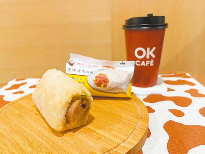 OK与鬍鬚张合作独卖「香肠鲁肉饭糰」，诉求早餐能吃得有饱足感。（OK提供）